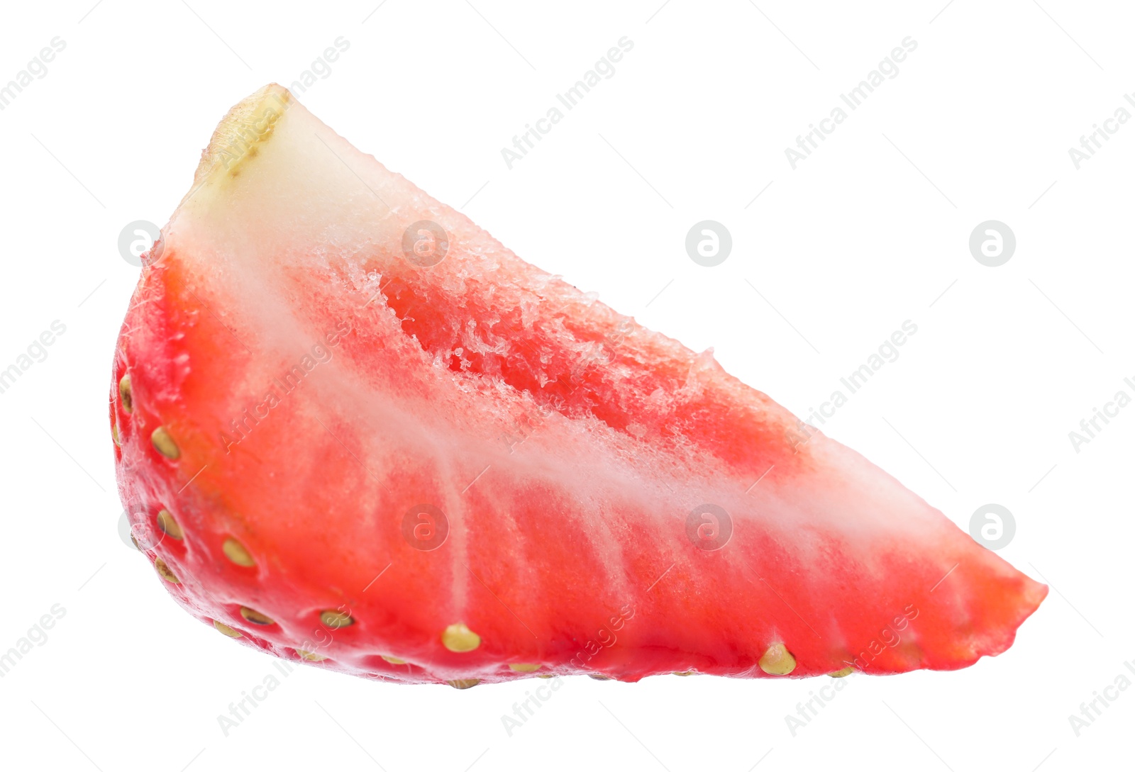 Photo of Piece of fresh strawberry isolated on white