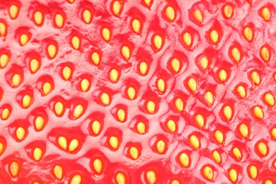 Photo of Fresh ripe strawberry as background, top view
