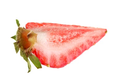 Photo of Piece of fresh strawberry isolated on white