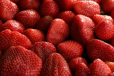Photo of Fresh ripe strawberries as background, macro view