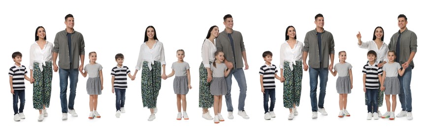 Image of Family isolated on white, collection of full-length portraits