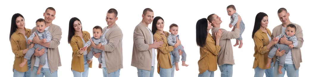 Image of Happy family isolated on white, collection of portraits