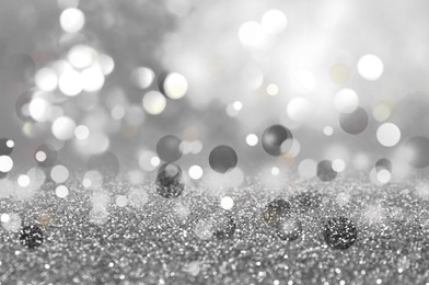 Image of Shiny silver background with sparkling glitter, bokeh effect