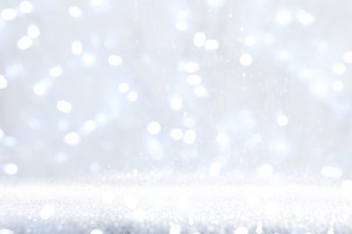 Image of Shiny silver background with sparkling glitter, bokeh effect