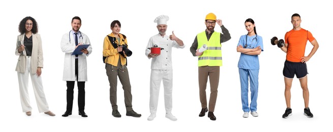 Image of People of different professions. Collage with portraits on white background