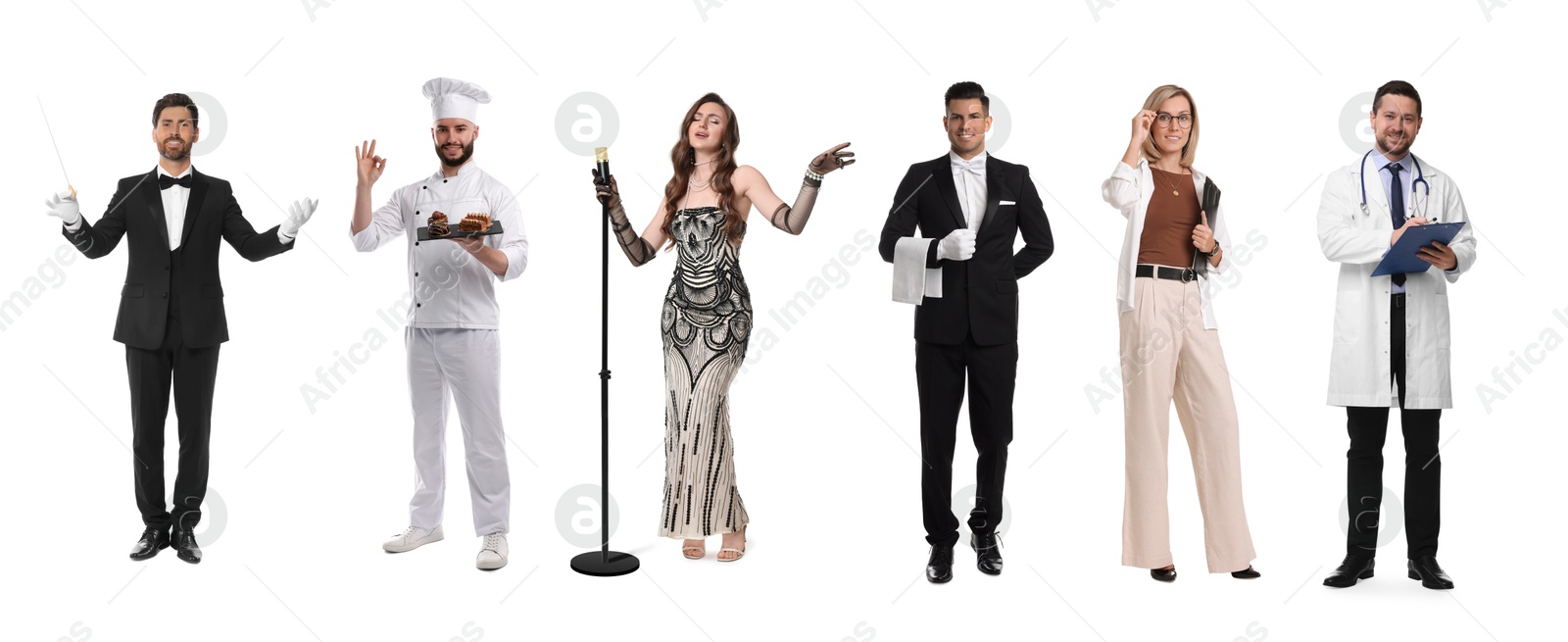 Image of People of different professions. Collage with portraits on white background
