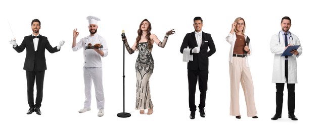 Image of People of different professions. Collage with portraits on white background