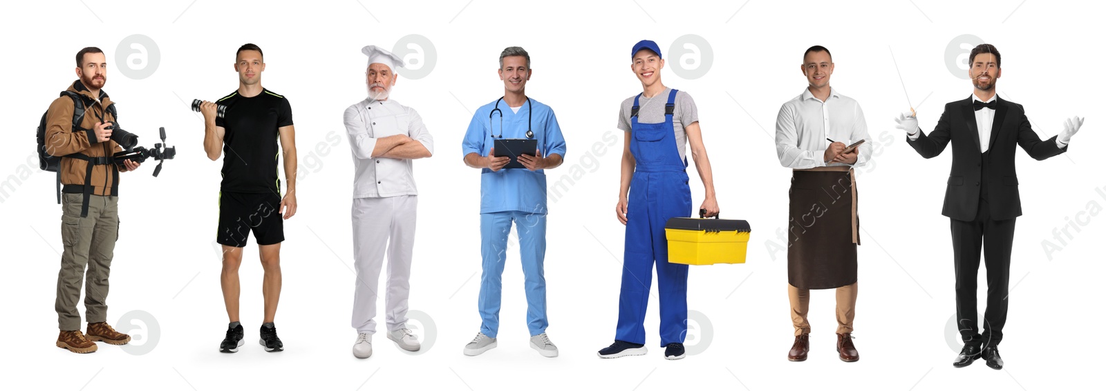 Image of People of different professions. Collage with portraits on white background