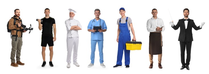 Image of People of different professions. Collage with portraits on white background