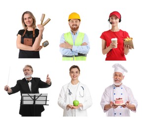 Image of People of different professions. Collage with portraits on white background