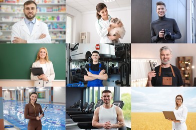 Image of People of different professions. Collage with portraits at workplaces