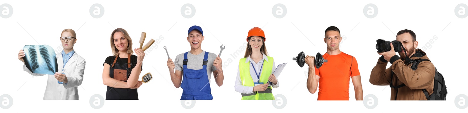 Image of People of different professions. Collage with portraits on white background