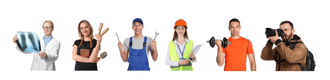Image of People of different professions. Collage with portraits on white background