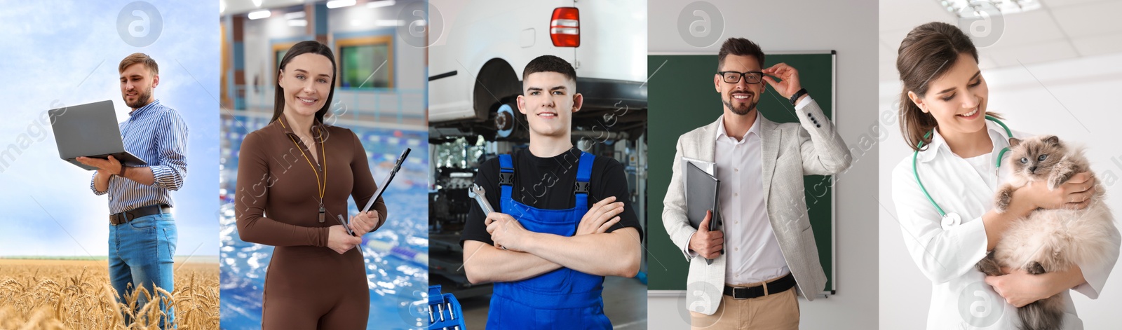 Image of People of different professions. Collage with portraits at workplaces