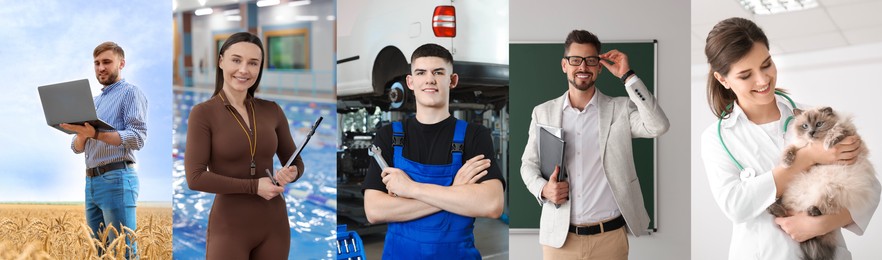 Image of People of different professions. Collage with portraits at workplaces