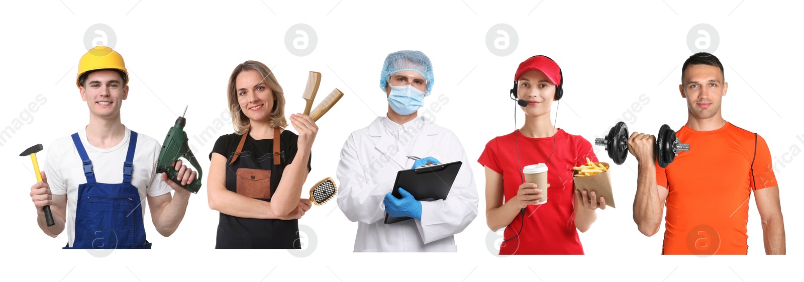 People of different professions. Collage with portraits on white background Image of People of different professions. Collage with portraits on white background
