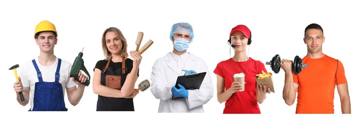 Image of People of different professions. Collage with portraits on white background
