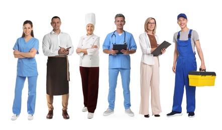 Image of People of different professions. Collage with portraits on white background