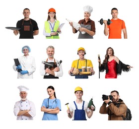 Image of People of different professions. Collage with portraits on white background