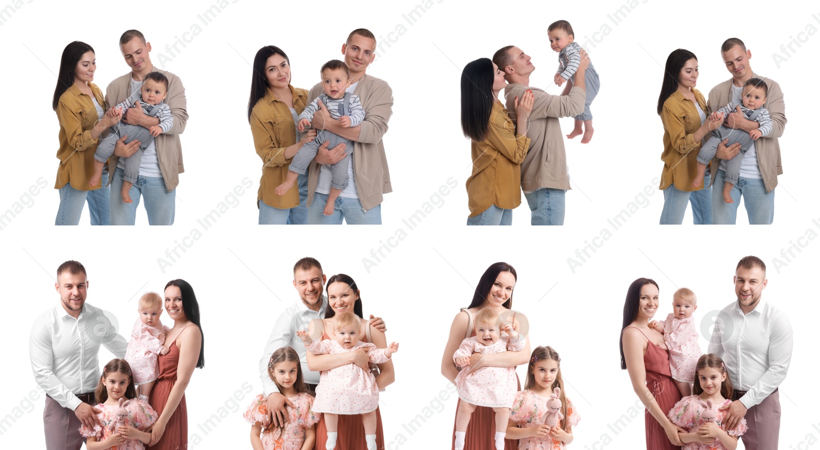 Image of Happy families isolated on white, collection of portraits