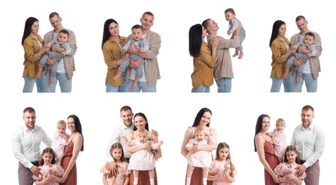 Image of Happy families isolated on white, collection of portraits