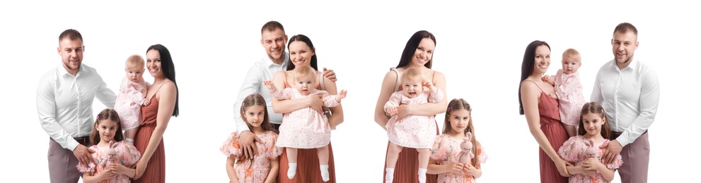 Image of Happy family isolated on white, collection of portraits