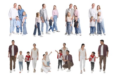 Image of Families isolated on white, collection of full-length portraits