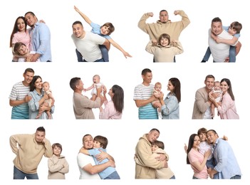 Image of Happy families isolated on white, collection of portraits