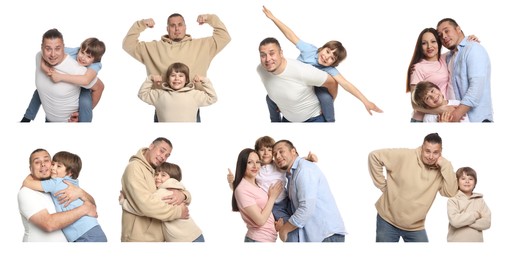 Image of Happy family isolated on white, collection of portraits