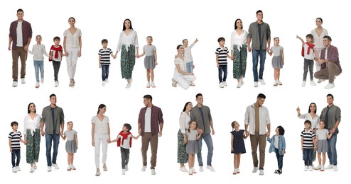 Image of Family isolated on white, collection of full-length portraits