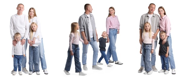 Image of Family isolated on white, collection of full-length portraits