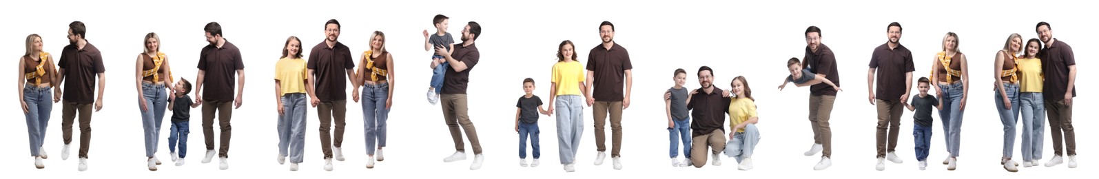Image of Family isolated on white, collection of full-length portraits