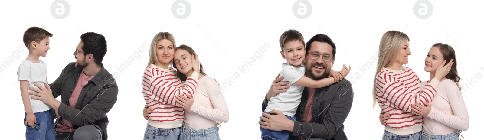 Happy families isolated on white, collection of portraits Image of Happy families isolated on white, collection of portraits