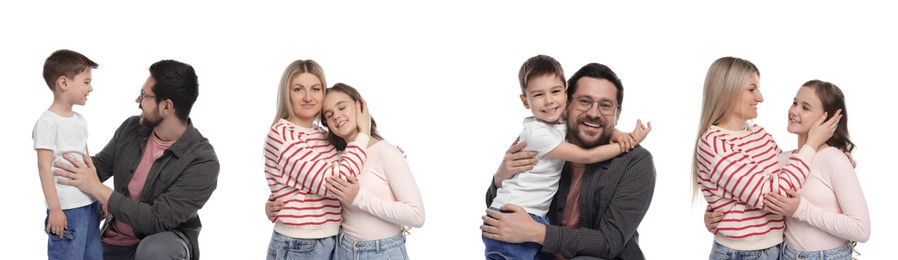 Image of Happy families isolated on white, collection of portraits