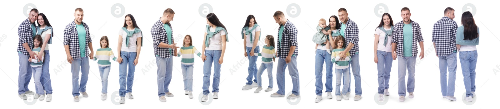 Image of Family isolated on white, collection of full-length portraits