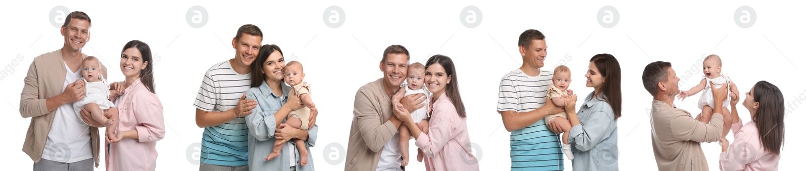 Happy family isolated on white, collection of portraits Image of Happy family isolated on white, collection of portraits