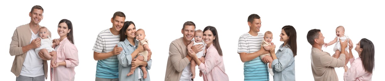 Image of Happy family isolated on white, collection of portraits