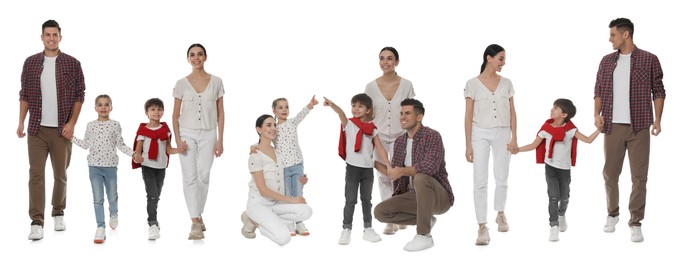 Image of Family isolated on white, collection of full-length portraits