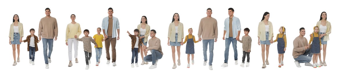 Image of Family isolated on white, collection of full-length portraits