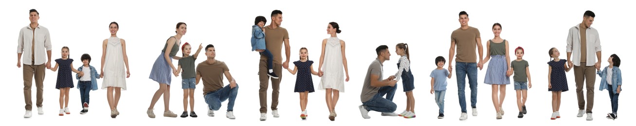 Image of Family isolated on white, collection of full-length portraits