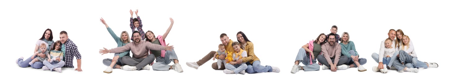 Image of Families isolated on white, collection of full-length portraits