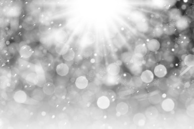 Image of Shiny silver background with sparkling glitter, bokeh effect