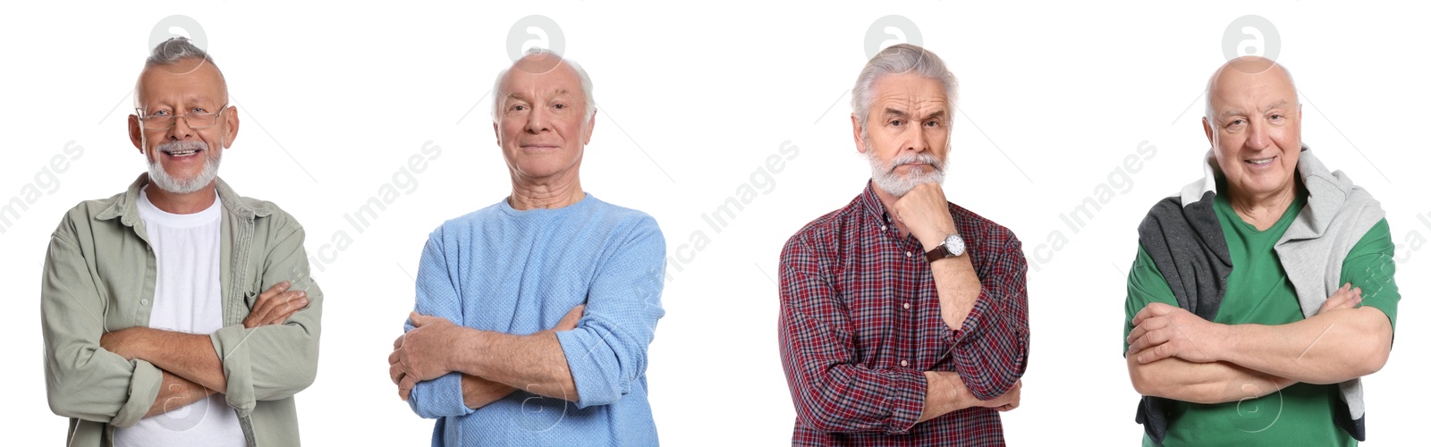 Image of Senior men on white background, set of portraits