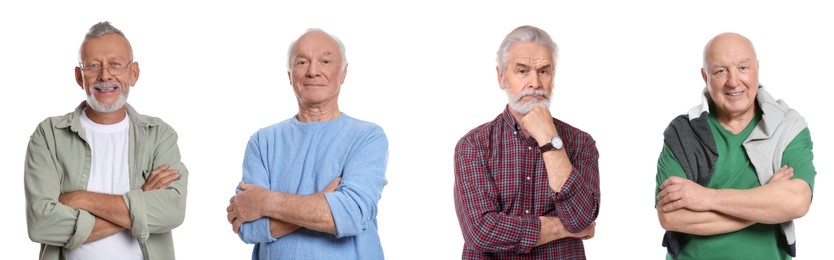 Image of Senior men on white background, set of portraits