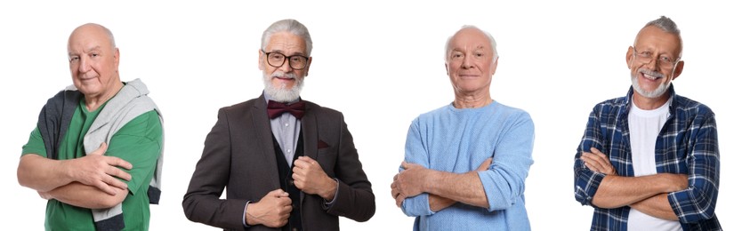 Image of Senior men on white background, set of portraits