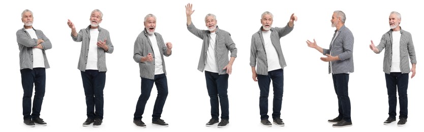 Image of Senior man on white background, set of portraits