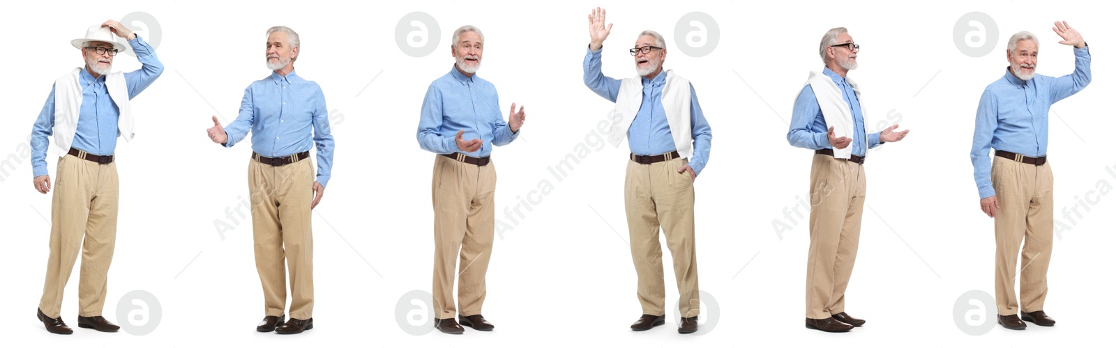 Image of Senior man on white background, set of portraits