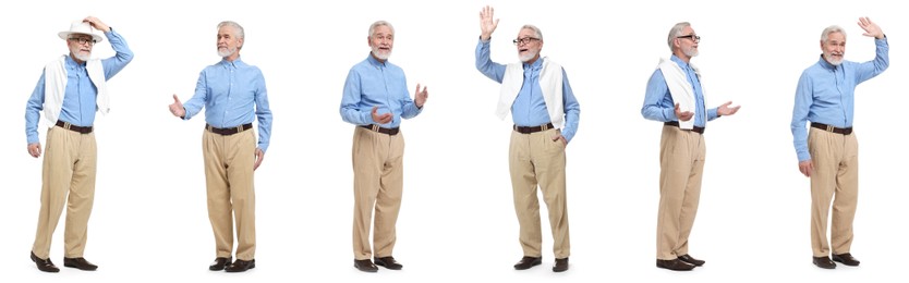 Image of Senior man on white background, set of portraits