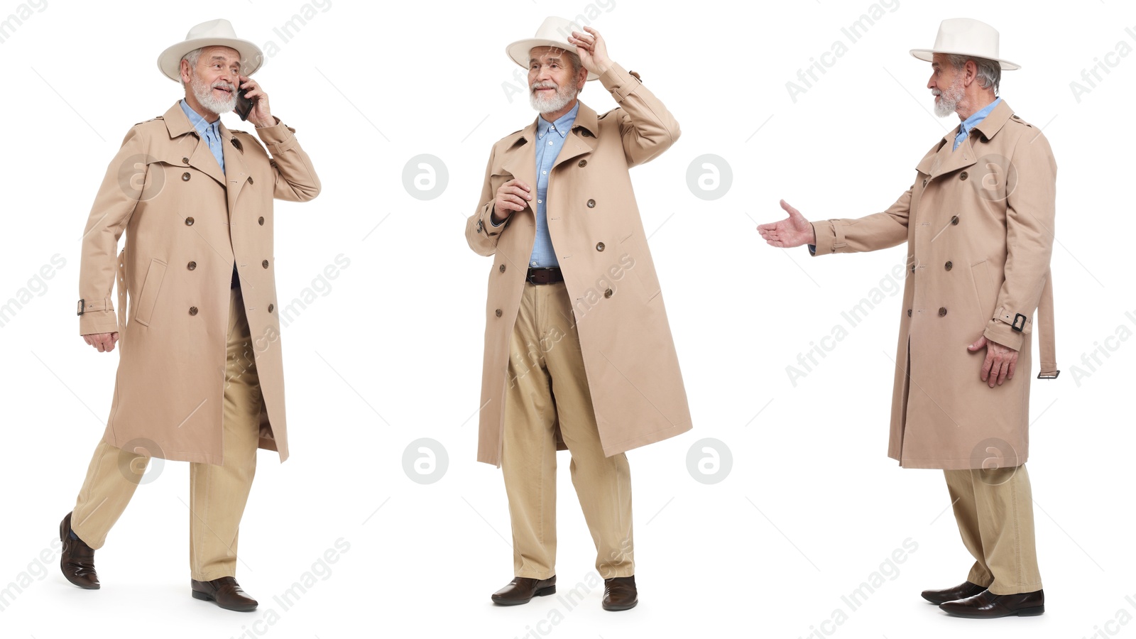 Image of Senior man on white background, set of portraits