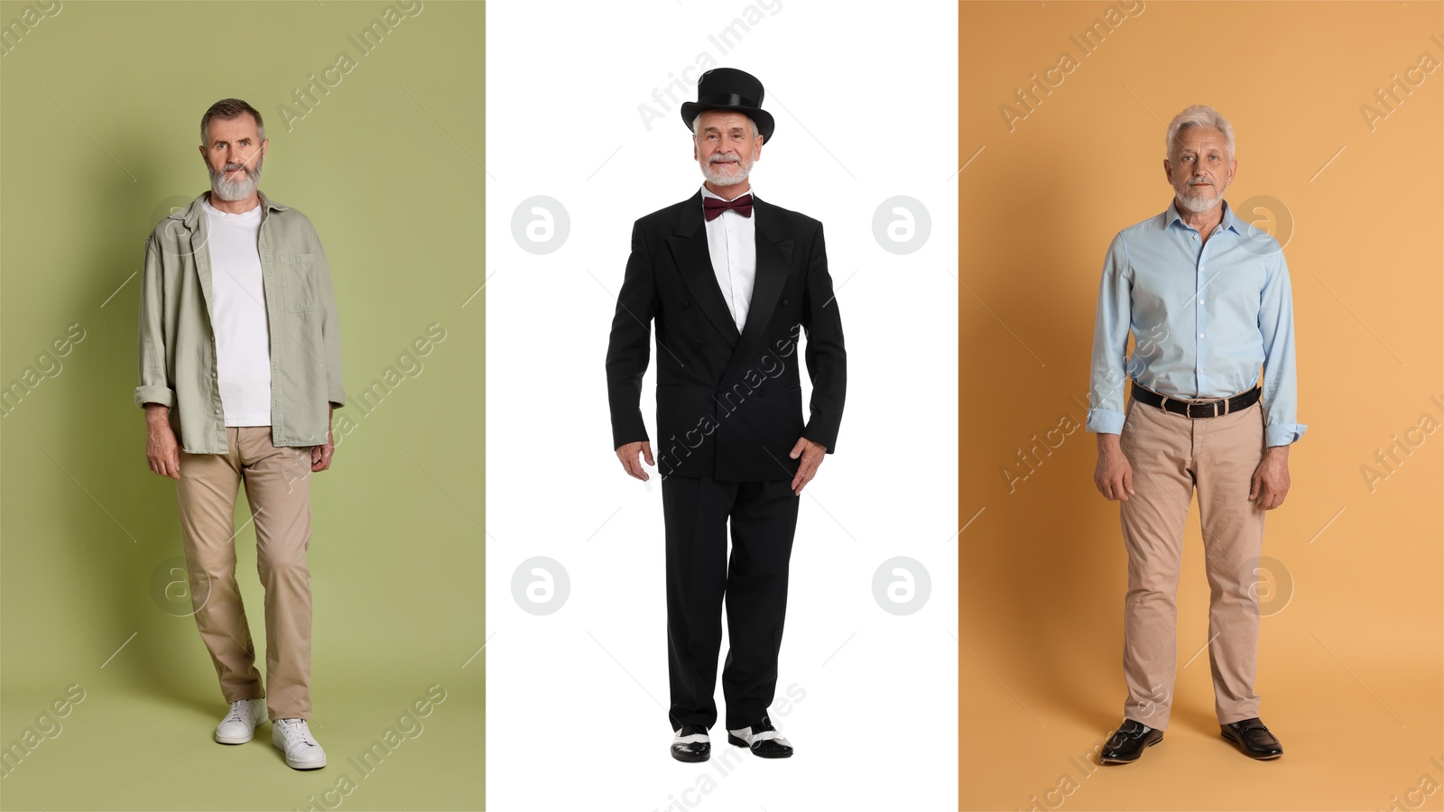 Senior men on different colors backgrounds, set of portraits Image of Senior men on different colors backgrounds, set of portraits